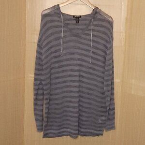 Spring + Mercer Plus Striped Hooded Nautical Open Knit Lightweight Sweater 1X